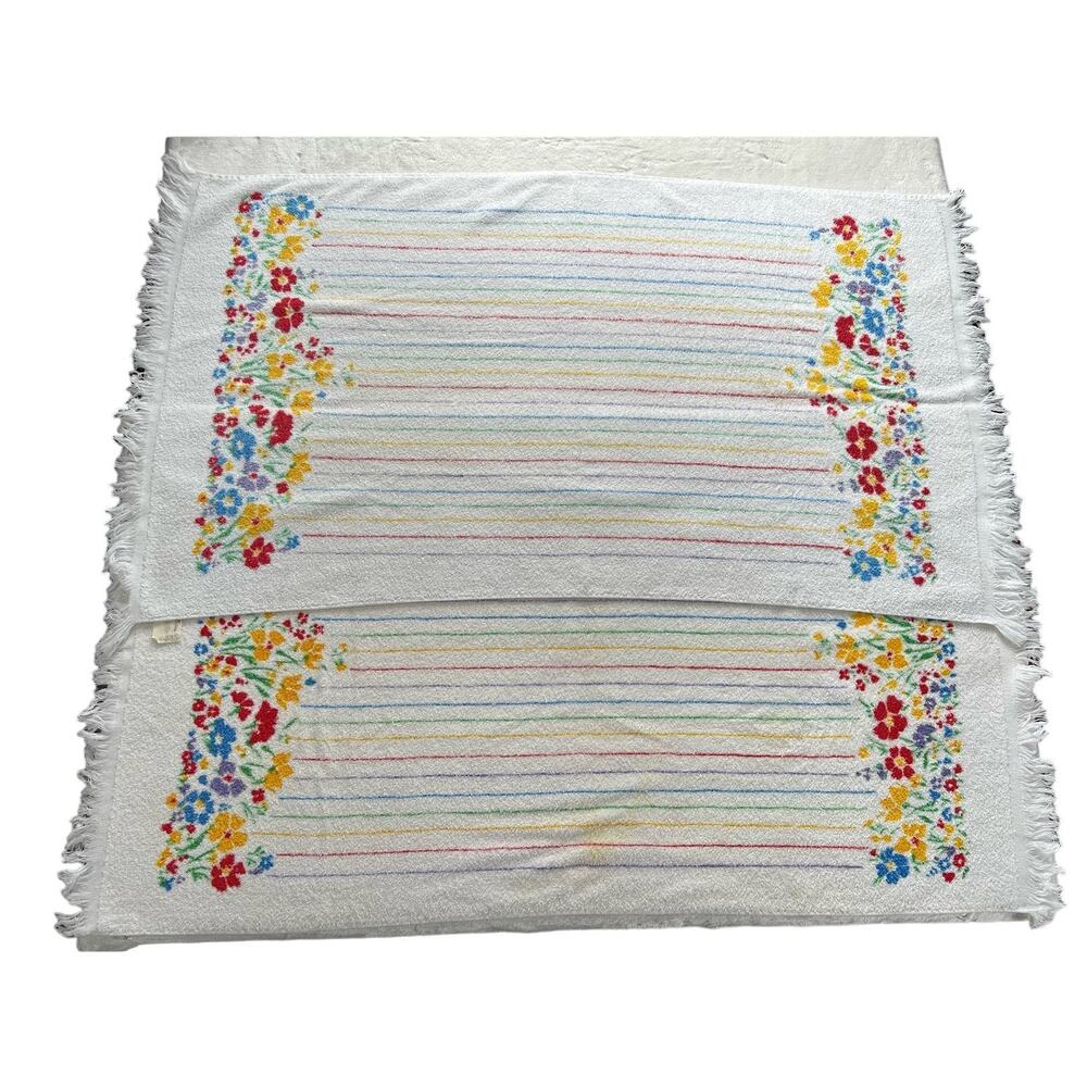 Cannon Vintage Floral Striped Bath Towel Set  Red Yellow White USA - Picture 2 of 9